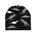 Berretto in maglia nera per bambini con motivi jacquard di dinosauri bianchi e grigi - Nero Grigio Dinosauro Jacquard
