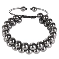 Adjustable double-row gunmetal beads bracelet with black woven cord for men - Hematite