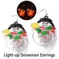LED light-up snowman Christmas earrings with red scarf and hat details for holidays - Snowman