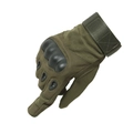 Army green tactical gloves with black hard knuckle protection and adjustable wrist strap - Army Green