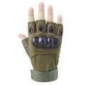 Taktische Halbfinger-Handschuhe in Olivgrün mit schwarzer Hartschale und Klettverschluss - M / Mikrofaser-Imitat Grün