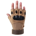 Taktische Halbfinger-Sporthandschuhe in Khaki mit schwarzer Hartschale und Klettverschluss - M / Mikrofaser-Imitat Sand