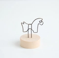 Minimalist wooden base photo holder with horse shaped dark wire clip for home decor - Pony