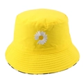 Reversible yellow daisy bucket hat with embroidery, cotton sun protection for summer - 58cm / Yellow