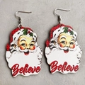 Vintage Weihnachtsmann-Ohrringe mit Believe-Schriftzug auf strukturiertem Grund - Weihnachtsmann Believe Schriftzug
