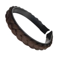 Brown braided hair hoop headband with non-slip teeth for women in minimalist style - 1.5cm Wide / Single Braid / Dark Brown