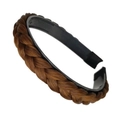 Brown braided hair hoop with anti-slip teeth and comfortable black plastic base - 1cm Wide / Single Braid / Tan