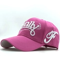 Pink cotton baseball cap with white 3D letter embroidery and curved brim detail - Adjustable / Rose Red