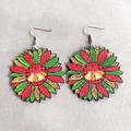 Detail der Weihnachts-Sonnenblumen-Ohrringe mit Leopardenmuster und festlichem Design - Sonnenblume Leopardenmuster Mit Glocke