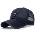 Dunkelblaue atmungsaktive Mesh-Baseballkappe mit langem Schirm und Logo-Patch - Verstellbar / Blau