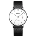 Minimalist men's quartz watch featuring a white dial and black stainless steel mesh band - Black Mesh Strap Black Case White Dial