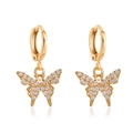Elegant gold butterfly hoop earrings with white zircon pavé setting on white background - KC Gold Tone