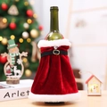 Housse de bouteille de vin de Noël en velours rouge avec bordure en fourrure et ceinture - Style Robe