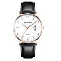 Slim men's quartz watch with rose gold case, white dial, and black leather strap - Black Leather Strap Rose Gold Case White Dial