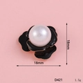 Black enamel flower charm with white pearl center, 18mm size D421 for DIY jewelry making - D421 Black Dripping Oil Flower