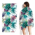 Quick-dry microfiber beach towel featuring tropical palm leaves and purple orchids print - Pine Needles and Fruit (Single-sided Print with PE Bag)