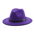Classic purple wool fedora hat with a black leather belt and silver metal buckle - M (56-58cm) / Purple