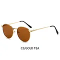 Vintage gold metal oval sunglasses with tea lenses and decorative spring temples - Gold Frame Tea Lens