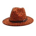 Close-up of leopard print fedora hat with black leather belt and silver metal buckle - M (56-58cm) / Burgundy