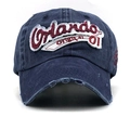 Distressed navy blue cotton baseball cap with Orlando embroidery and vintage finish - Adjustable / Navy Blue
