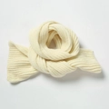 Winter warm knitted ribbed scarf for women and children in elegant beige soft yarn - Ivory