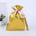 Detail of gold laser drawstring gift bag with white ribbon and gingerbread tag - Laser Gold / 24*32cm