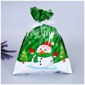 Green Christmas candy bag with snowman print and white drawstring ribbon closure - 24*32cm / New Small Green Christmas Print