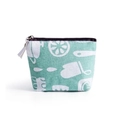 Green canvas coin purse with white fruit pattern and top zipper for women - Tableware