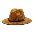 Cappello Fedora con stampa serpente, cintura in ecopelle nera e fibbia in metallo - M(56-58cm) / Cachi