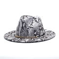 Close-up of black and white snakeskin fedora hat with elegant gold metal bar detail - M(56-58cm) / White Snakeskin