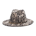 Detail of snake skin pattern wool fedora with a decorative gold metal trim band - M(56-58cm) / Beige Snake Pattern