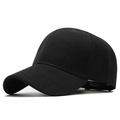 Detail of classic black cotton twill baseball cap with six-panel design and curved brim - Black