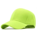Detailed side view of a neon green six-panel baseball cap with a curved visor on white background - Neon Yellow