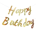 Golden Happy Birthday banner decorations with metallic lettering for baby first year parties - New Style Gold Joined Letters