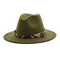Dark green wool fedora hat with a leopard print band and vintage metal buckle - M(56-58cm) / Army Green