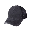 Dettaglio cappello baseball nero lavato con tesa consumata e rete traspirante posteriore - Senza Etichetta / Nero
