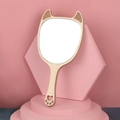 Handheld wooden makeup mirror with cute cat ear design and natural wood finish - Small Vampire Cat Handheld Mirror