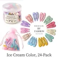 Set of 24 matte candy-colored BB hair clips arranged in a circle with storage - Ice Cream Color 24 Pieces (With Jar & Pouch)