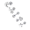 5-piece silver stainless steel barbell stud set with moon, star, and heart zircon detail - Set 13 (Silver/Moon Star/Rhinestone Heart)