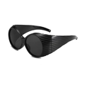 Fashionable all black oversized round sunglasses with futuristic side shields design - Bright Black Frame Grey Lens