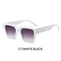 Square white frame sunglasses with gradient purple lenses and golden rivets - White Frame Double Gray Lens (C7)