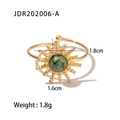 Goldener Sonnenring aus Edelstahl mit grünem Naturstein und verstellbarer Passform - Goldene Sonne Grüner Stein Ring-JDR202006-A