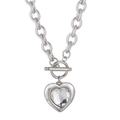 Silberne Gliederkette mit Kristall-Herzanhänger und OT-Verschluss für Damen - Silberne Kette Transparent Weißes Herz (KN229669-Z)