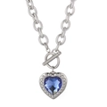 Collana argentata con cuore di cristallo blu e chiusura a T su catena a maglie spesse - Cuore Blu Argento (KN19297-Z)