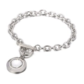 Silver chain bracelet with toggle clasp and clear crystal circular pendant charm - Silver Chain White Rhinestone Style (KB162163-Z)