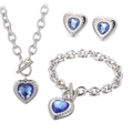 Silver stainless steel jewelry set with heart-shaped blue crystals and OT clasp - Silver 3-Piece Set - Blue Gem (KS193457-Z)