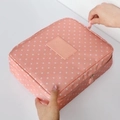 Pink polka dot travel toiletry bag with large capacity and portable zipper closure - Pink Polka Dot