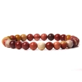 Detailed macro view of 8mm natural red jasper and agate stone beads on elastic bracelet - Earth Tone Multi-color Natural Stone