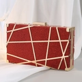 Sparkling red glitter evening clutch bag with gold geometric frame on silk fabric - Red