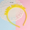 Yellow Happy Birthday headband detail with 14.5cm measurement on colorful background - Yellow